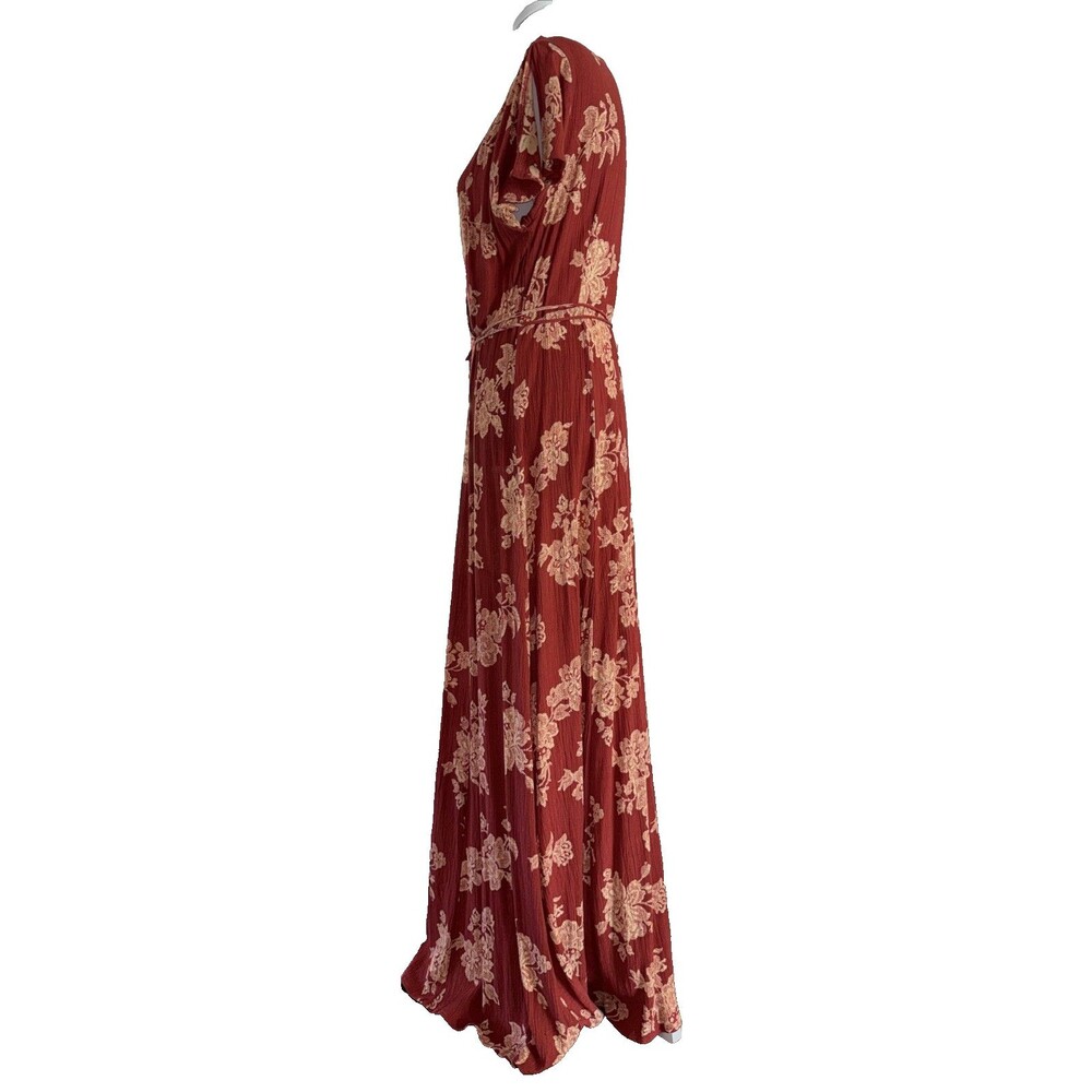 Lulus Rust Red Floral Maxi Dress True Wrap Slit Coquette Date Night Feminine XL - Picture 5 of 9